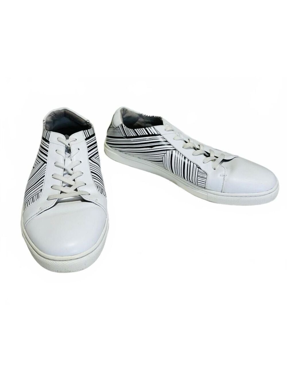 Kenneth Cole Men's Leather Sneakers Kam Stripes White & Black Men's Size 11